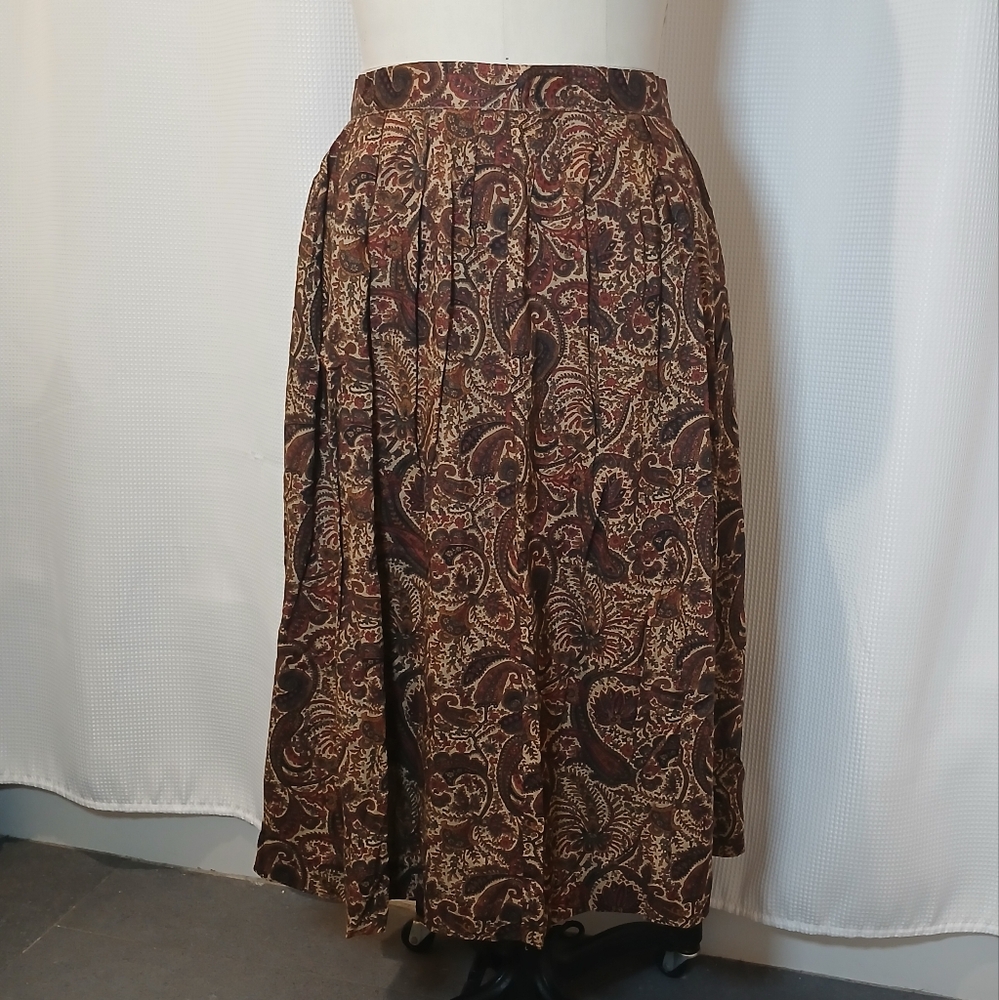 Vintage Handmande Paisley Pleated Print Skirt Size S/M